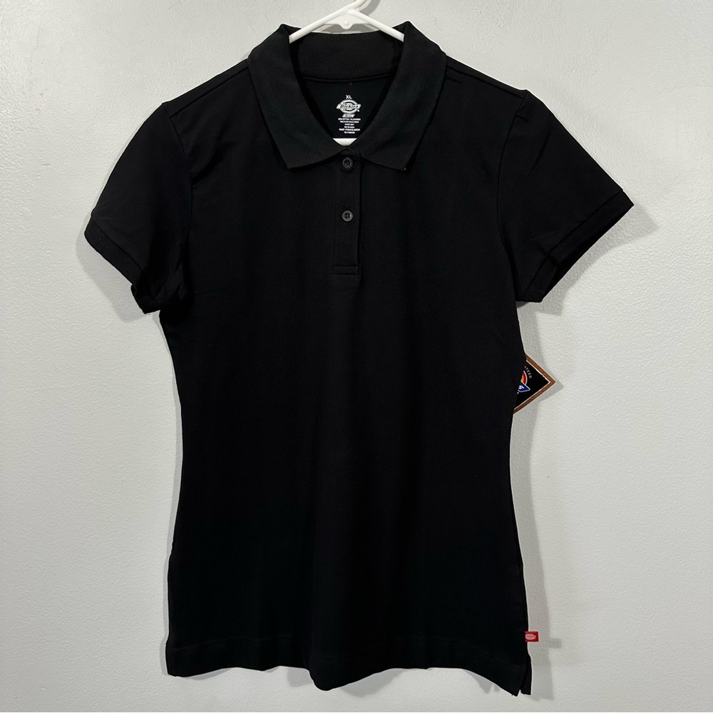 Dickies Girls XL Black Quarter Button Polo